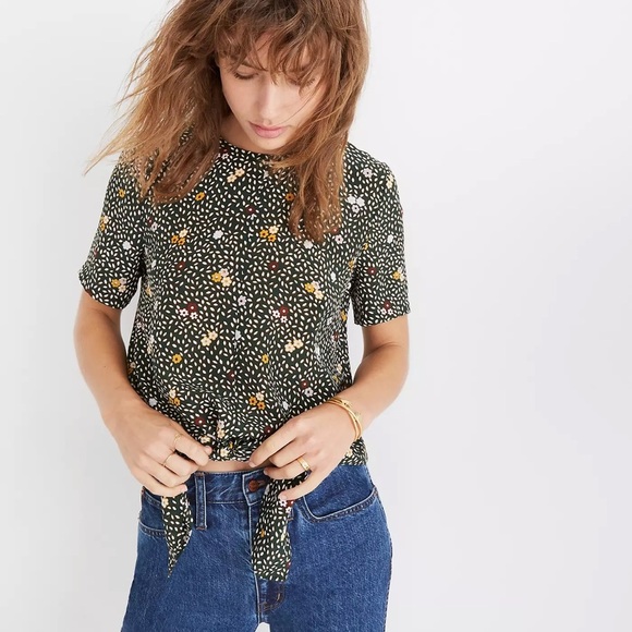 MADEWELL Silk Button-Back Tie Tee in Dropleaf Floral Size Small - Picture 2 of 11